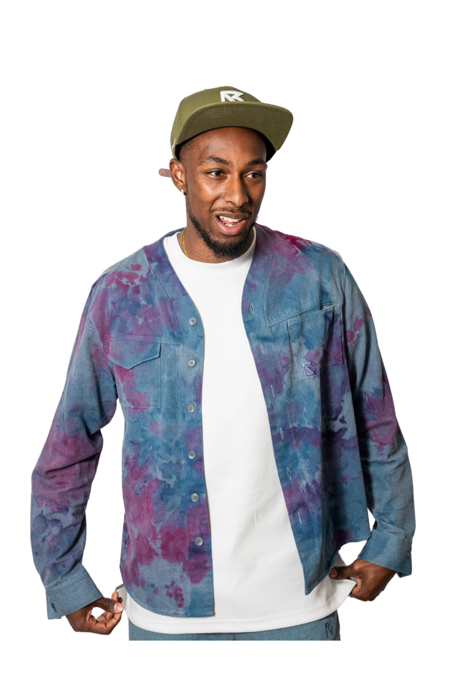 Herman V Neck Button Up Shirt: Royal Tie Dye