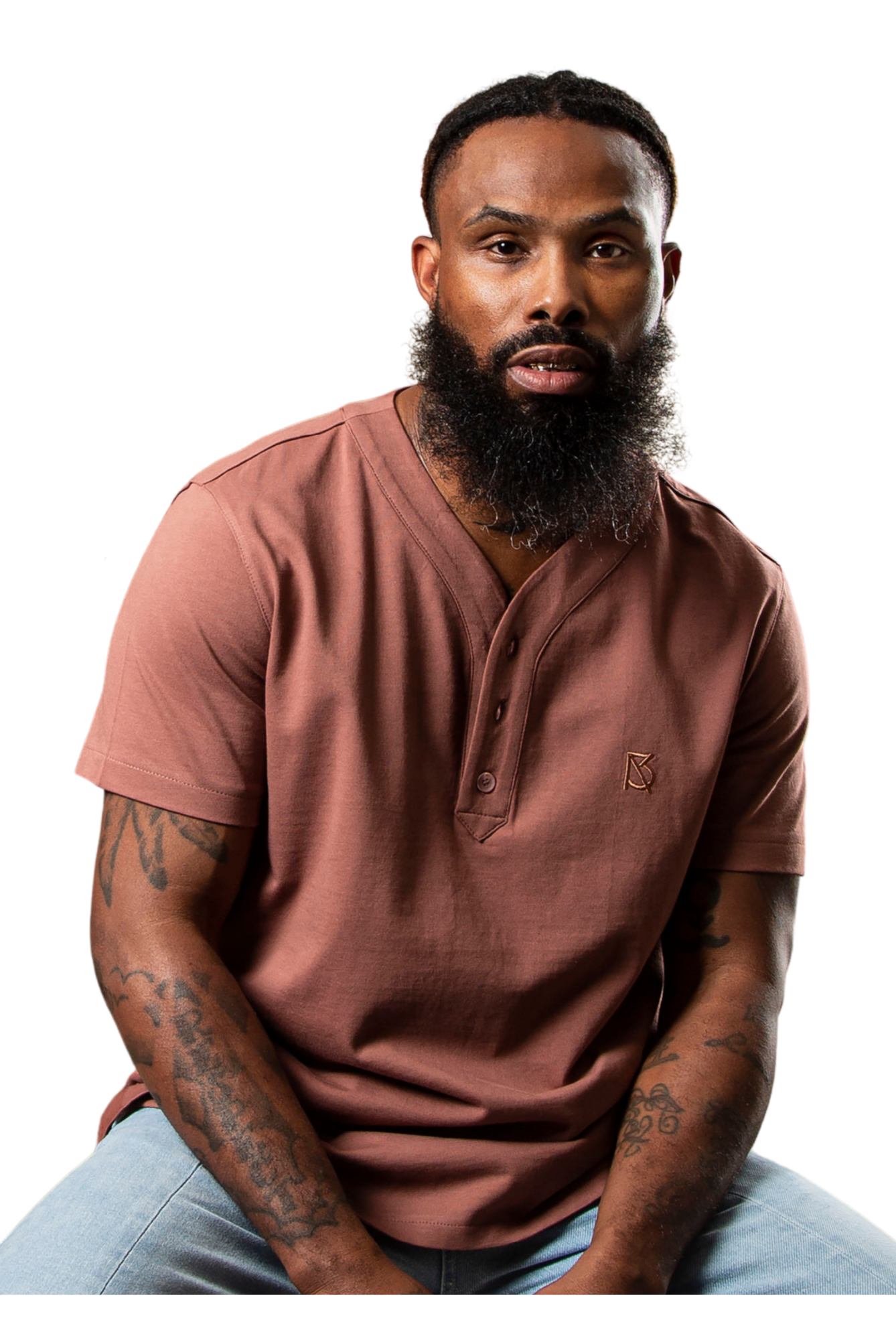 Lamar V Neck Henley: Dusty Pink