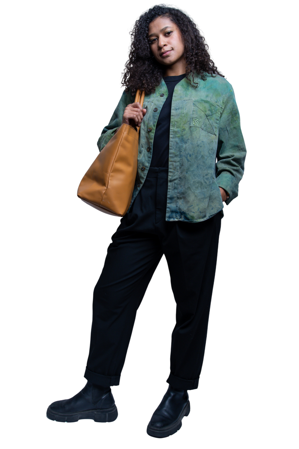 Herman V Neck Button Up Shirt: Olive Tie Dye