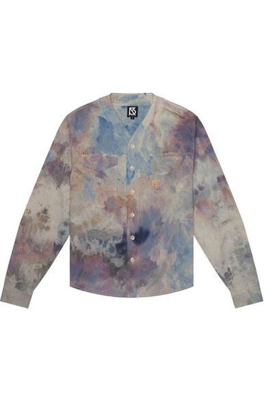 Herman Hand-Dyed V Neck Button Up Front View Purple