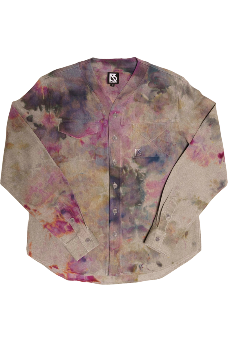Herman V Neck Button Up Shirt: Gray Tie-Dye