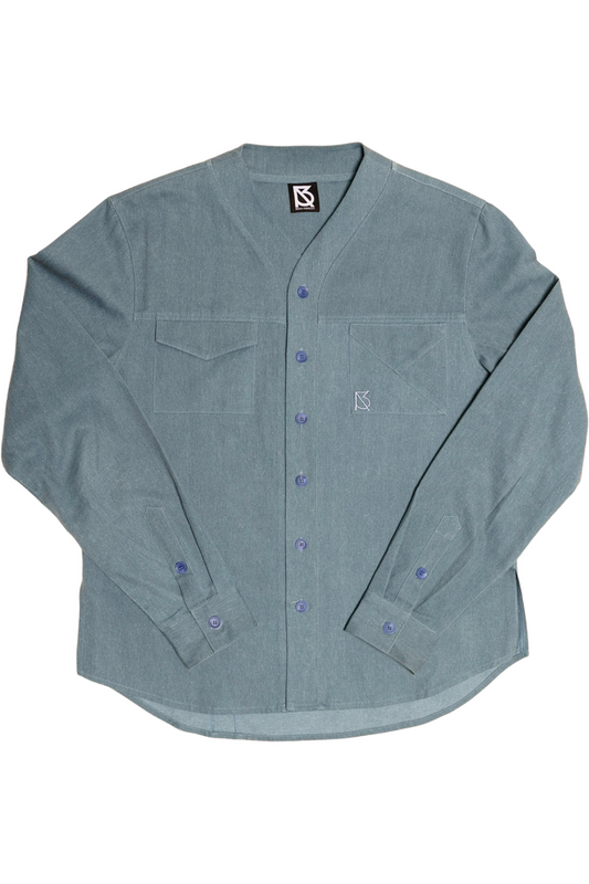 Herman V Neck Button Up Shirt: Royal Blue