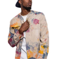 Herman V Neck Button Up Shirt: Beige Tie-Dye - Orange