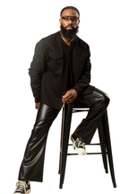 Herman V Neck Button Up Shirt: Black