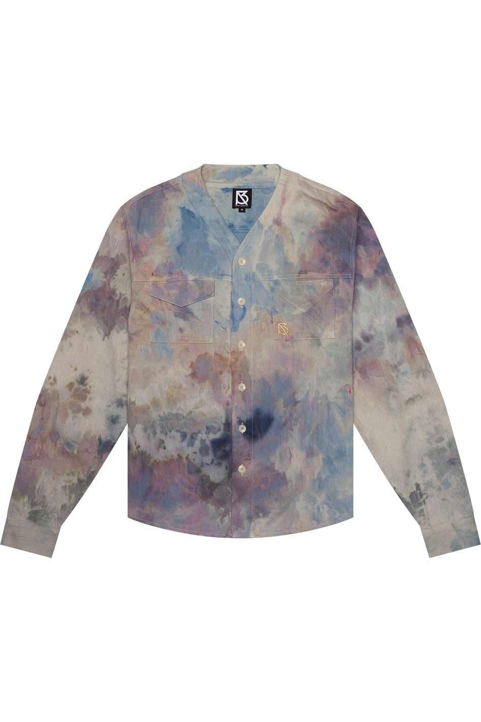 Herman V Neck Button Up Shirt: Beige Tie Dye: Purple