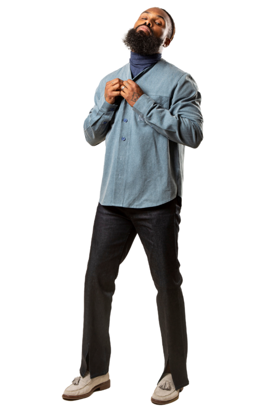 Herman V Neck Button Up Shirt: Royal Blue