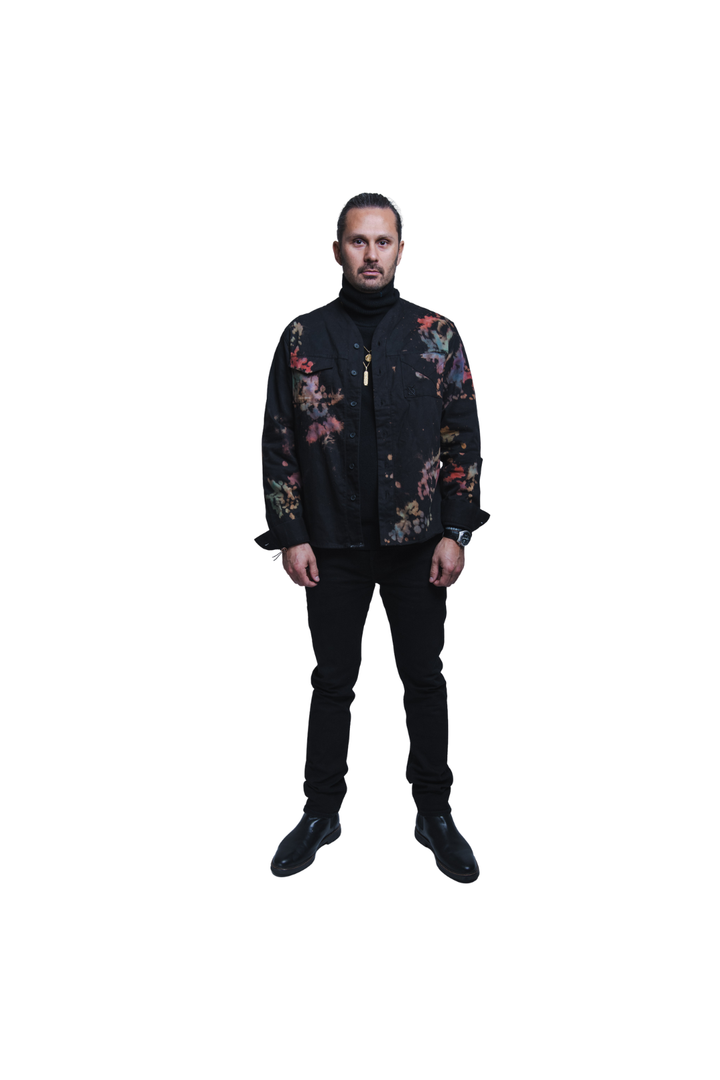 Herman V Neck Button Up Shirt: Black Tie-Dye v1