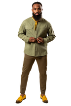 Herman V Neck Button Up Shirt: Olive