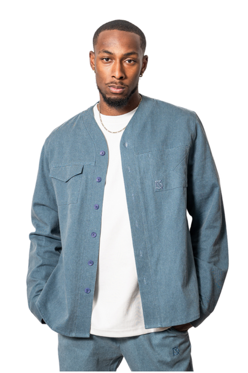 Herman V Neck Button Up Shirt: Royal Blue
