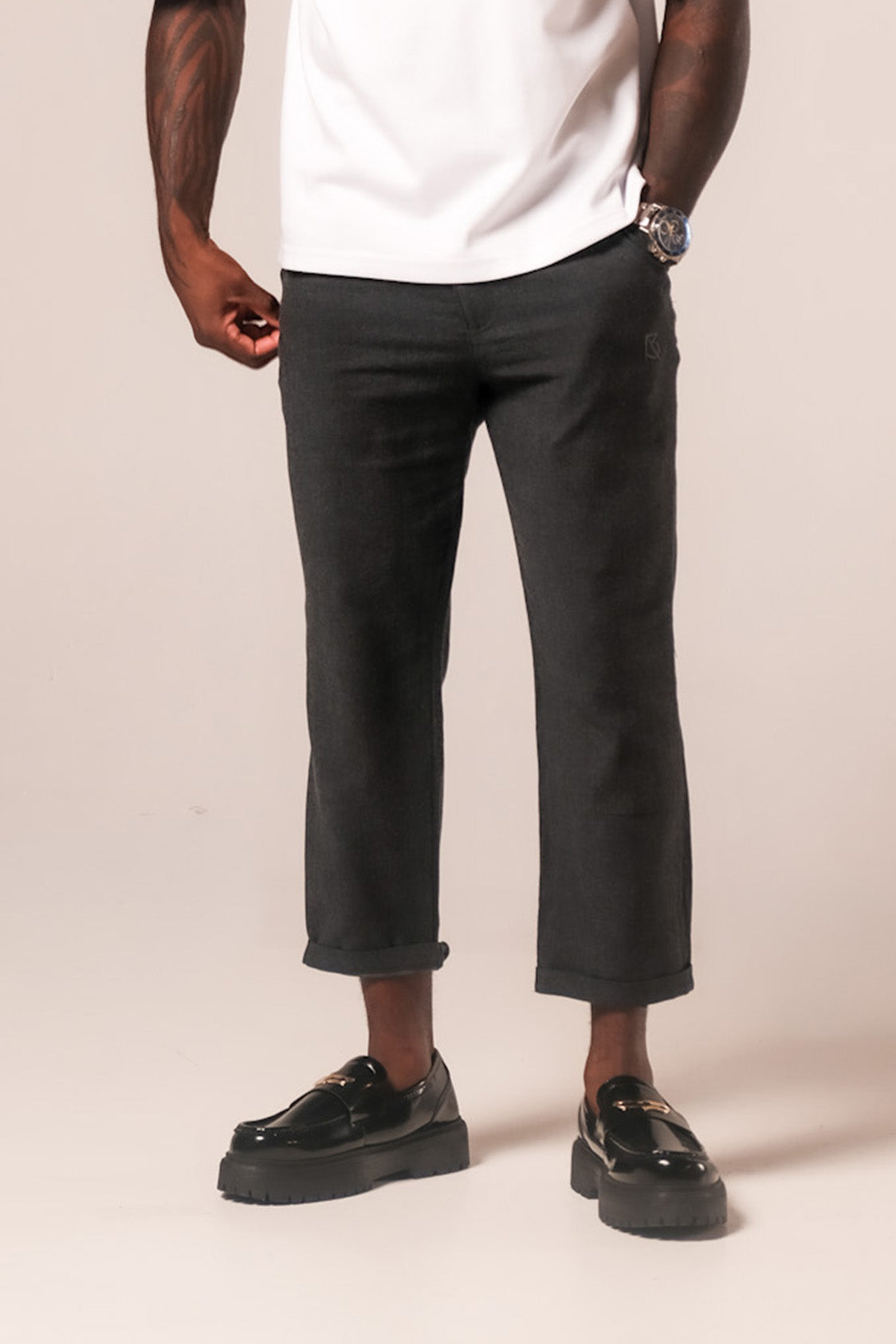 Charles Regular-Fit Cropped Trousers: Green/Black