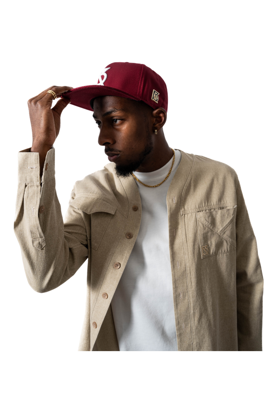 Herman V Neck Button Up Shirt: Beige