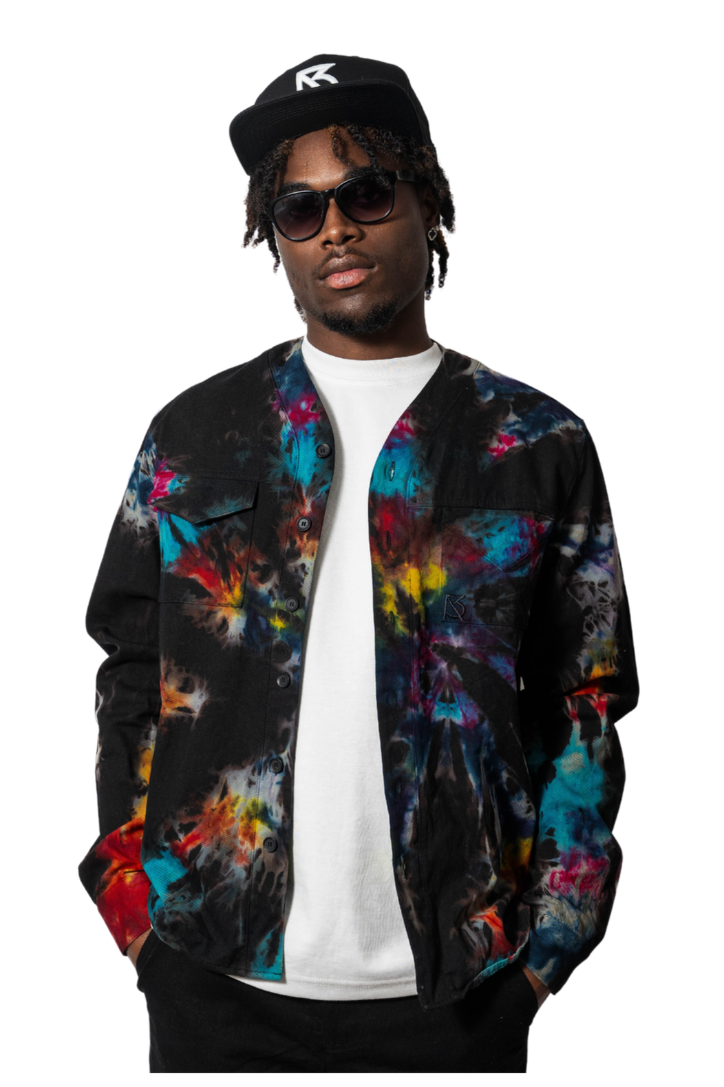 Herman V Neck Button Up Shirt: Black Tie-Dye v2