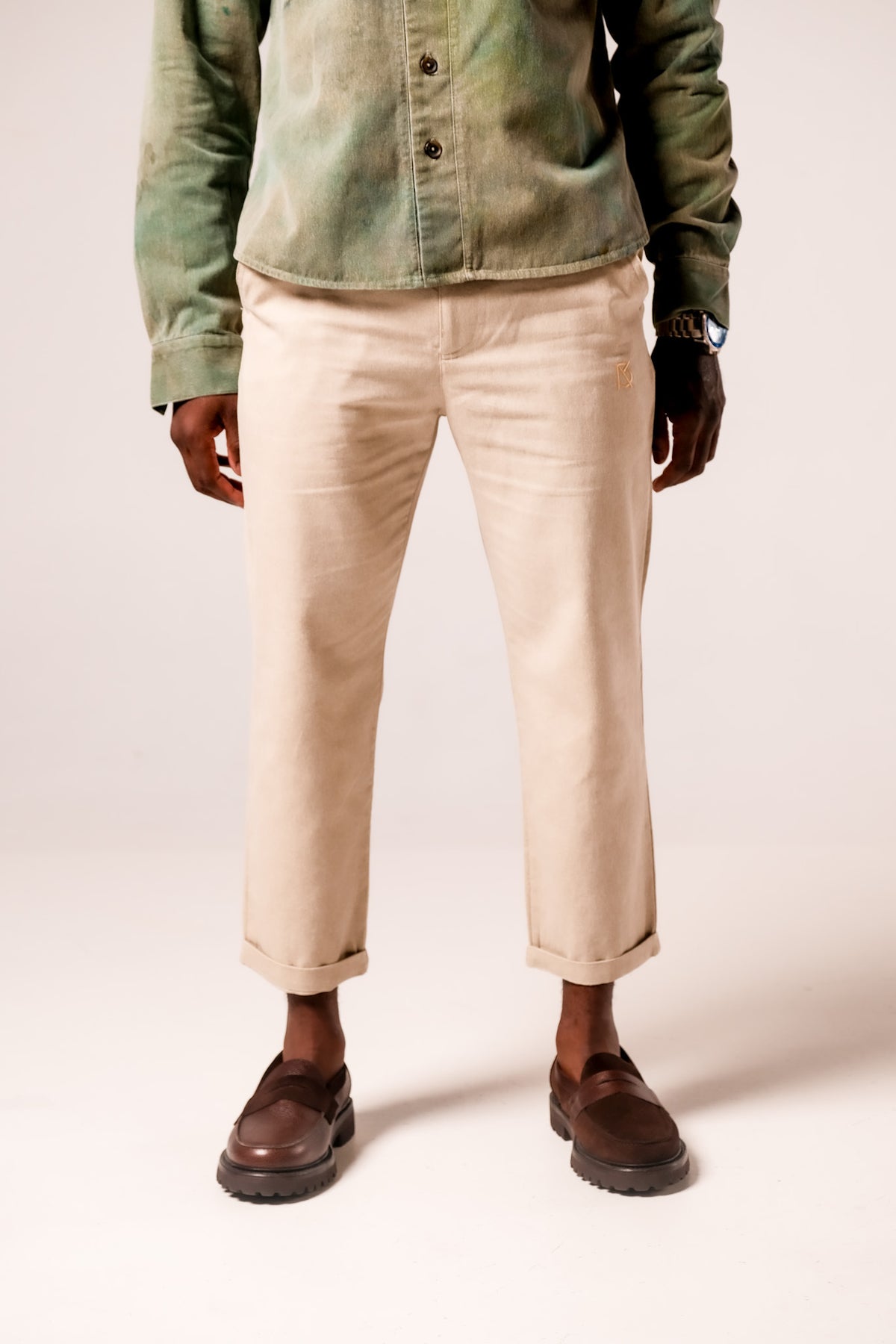 Charles Regular-Fit Cropped Trousers: Beige