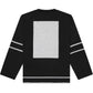 Black hockey jersey with white stripes back
