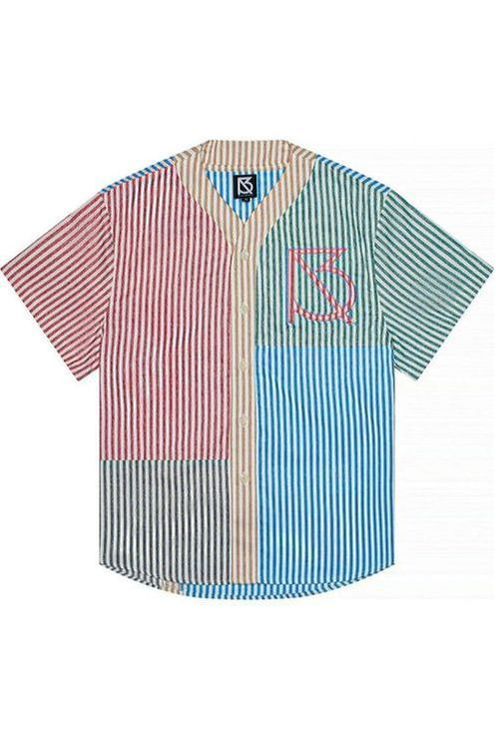 Colorful striped shirt with Brian Americus logo 