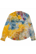 Herman V Neck Button Up Shirt: Beige Tie-Dye - Orange
