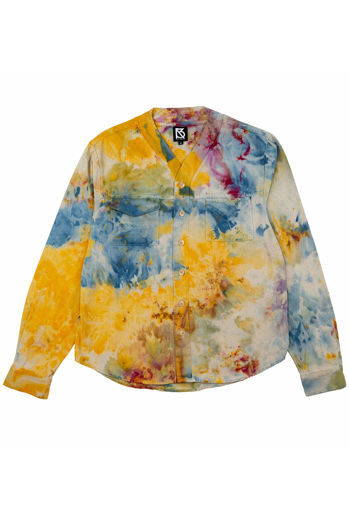 Herman V Neck Button Up Shirt: Beige Tie-Dye - Orange