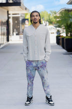 Herman V Neck Button Up Shirt: Beige