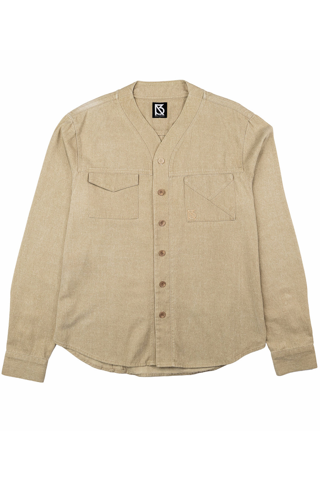 Herman V Neck Button Up Shirt: Beige