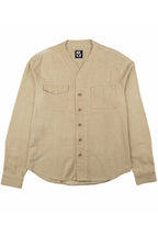 Herman V Neck Button Up Shirt: Beige