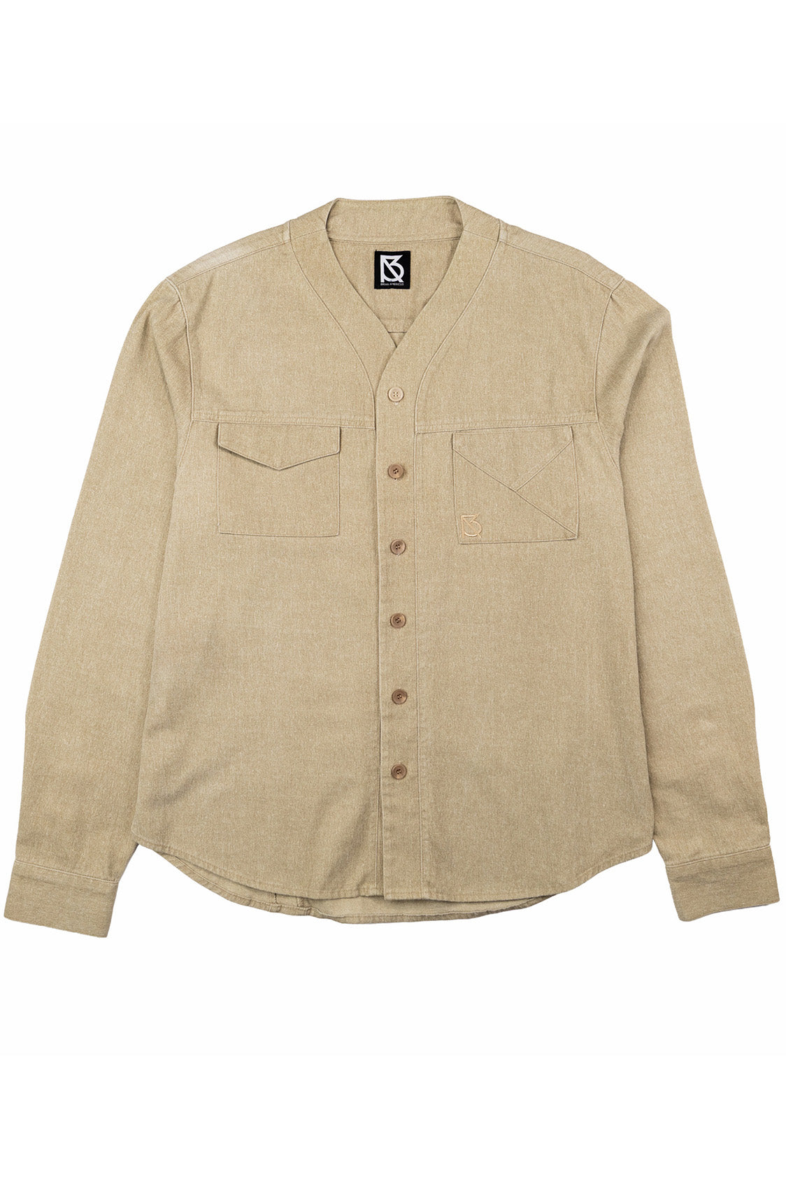 Herman V Neck Button Up Shirt: Beige