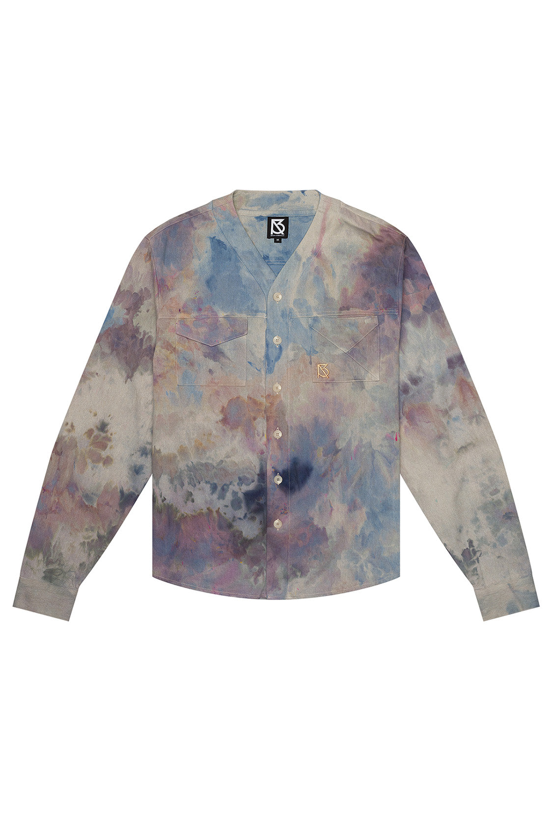 Herman Hand-Dyed V Neck Button Up Front View Purple