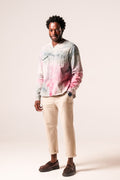 Herman V-Neck Button-Up Shirt - Beige Tie-Dye v2