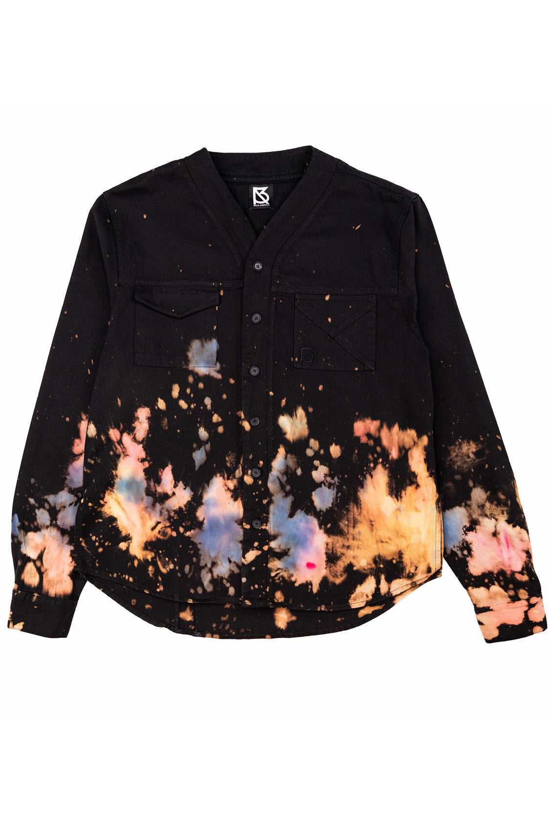 Herman V Neck Button Up Shirt: Black Tie-Dye v3