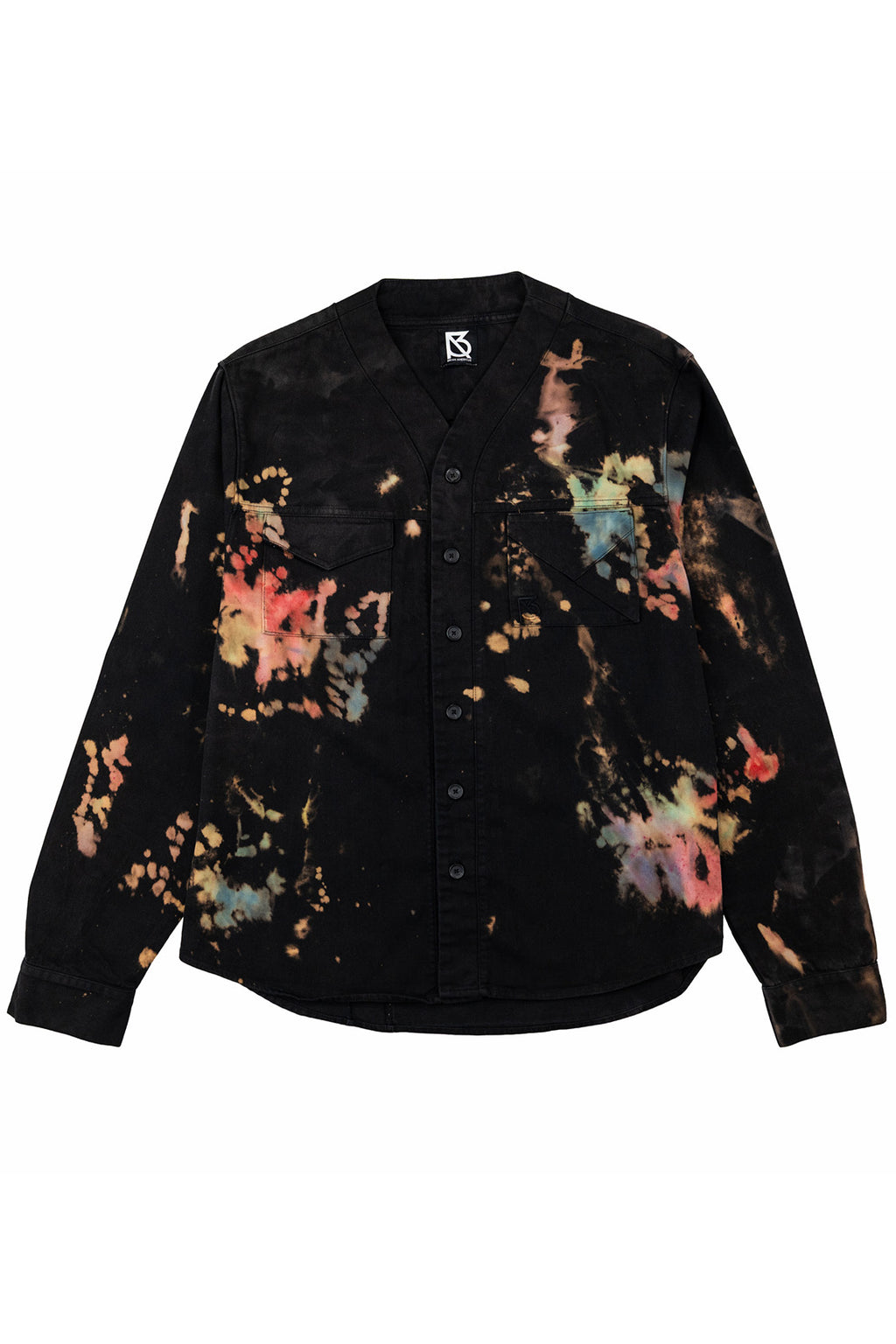 Herman V Neck Button Up Shirt: Black Tie-Dye v1