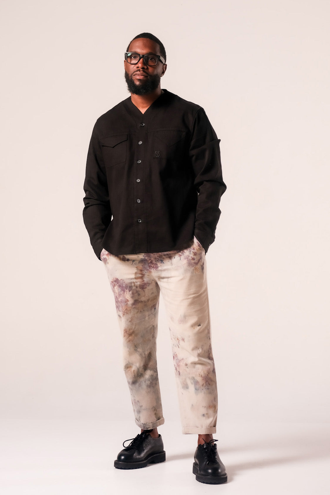 Herman V-Neck Button-Up Shirt - Black