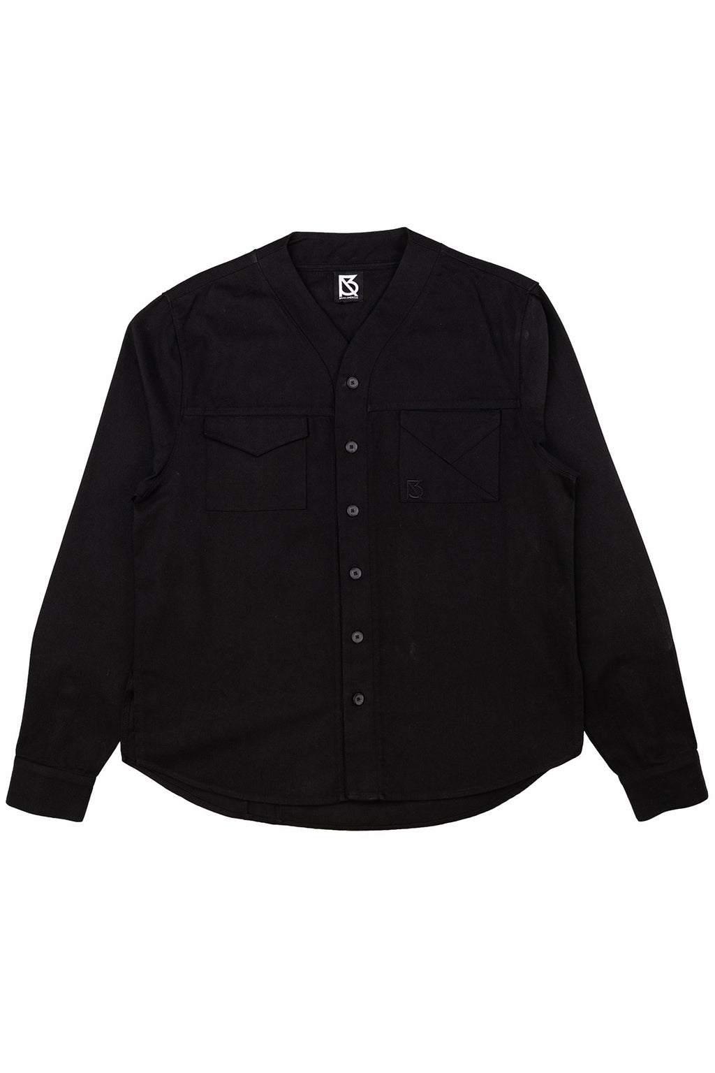 Herman V Neck Button Up Shirt: Black
