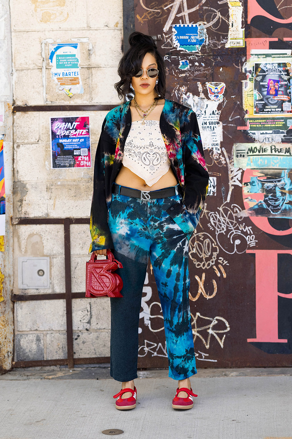 Herman V Neck Button Up Shirt: Black Tie-Dye v2
