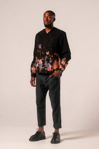 Herman V-Neck Button-Up Shirt - Black Tie-Dye v3