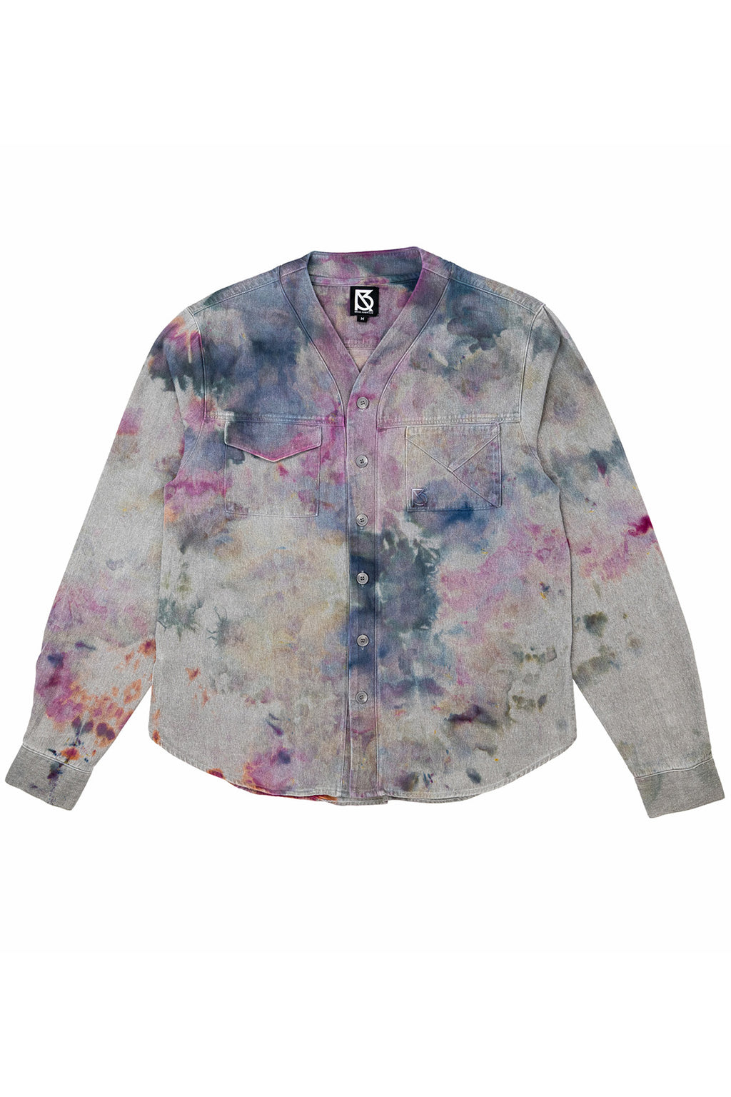 Herman V Neck Button Up Shirt: Gray Tie-Dye