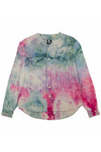 Herman V Neck Button Up Shirt: Beige Tie-Dye - Turquoise