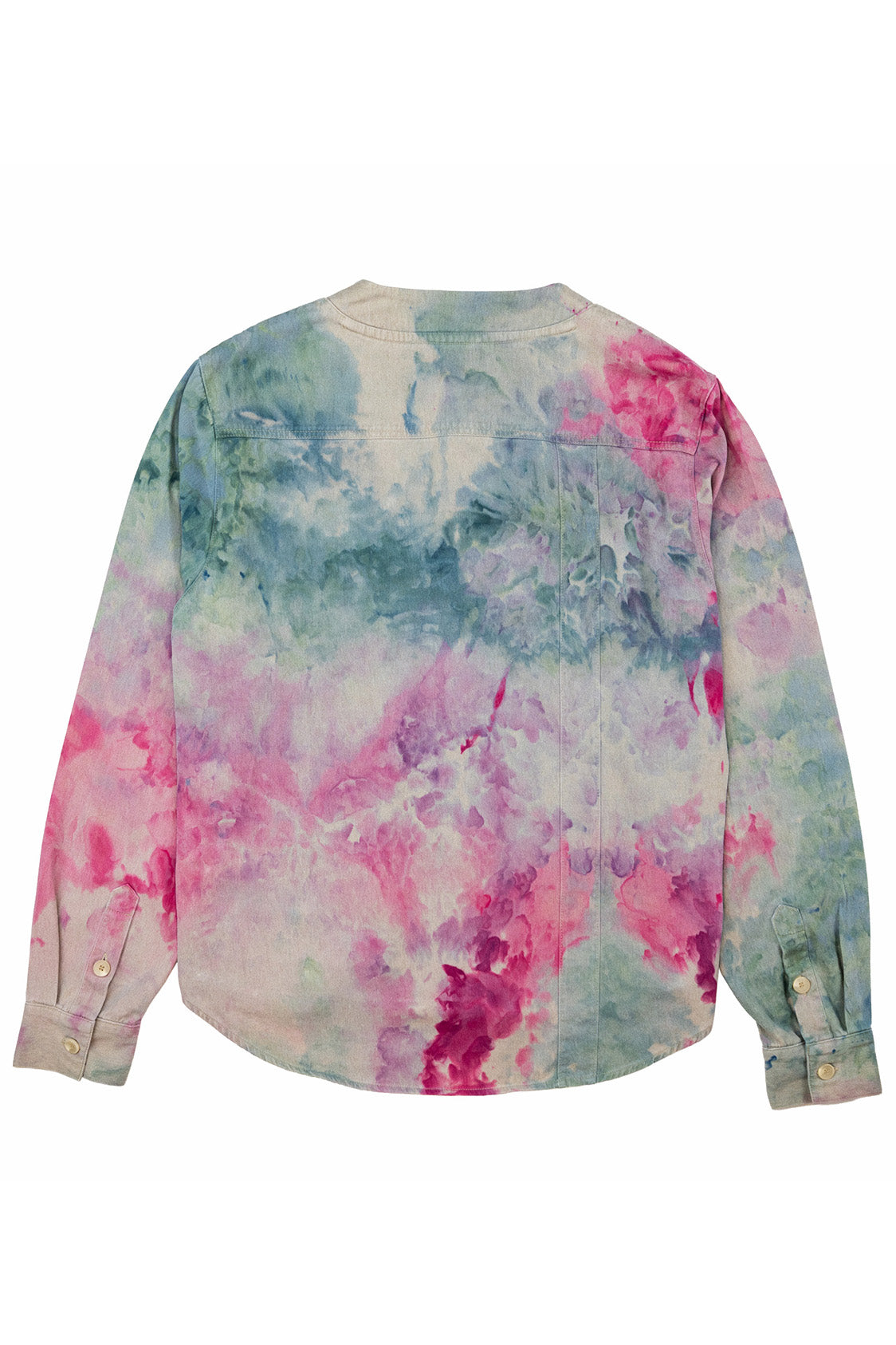 Herman V Neck Button Up Shirt: Beige Tie-Dye - Turquoise
