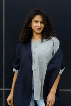 Herman V Neck Button Up Shirt: Gray