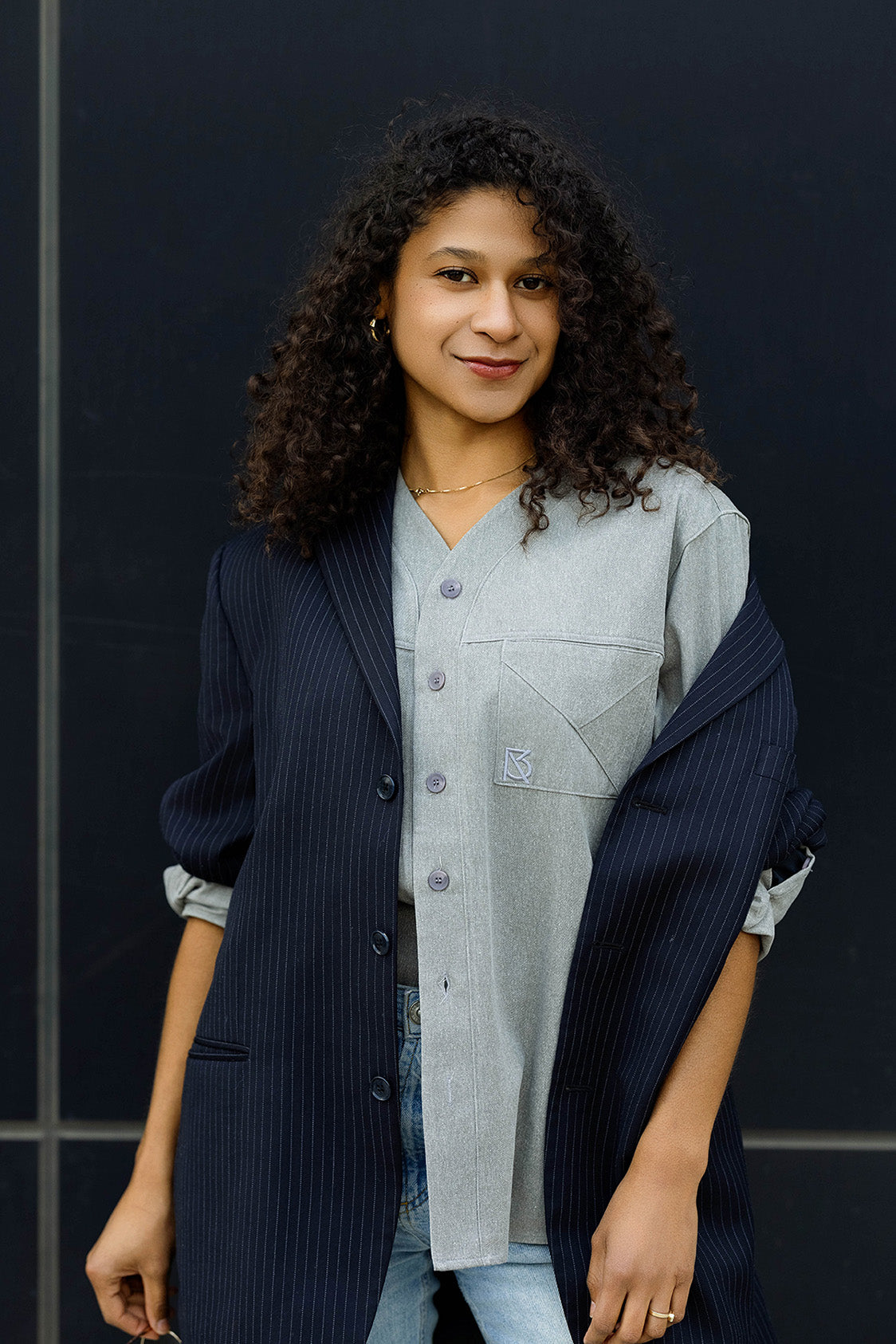 Herman V Neck Button Up Shirt: Gray