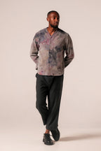 Herman V Neck Button Up Shirt: Grey Tie-Dye