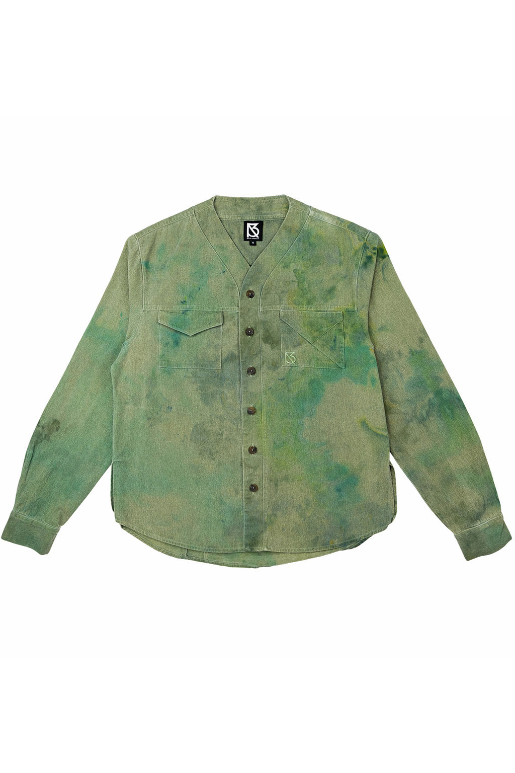 Herman V Neck Button Up Shirt: Olive Tie Dye