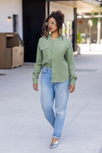 Herman V Neck Button Up Shirt: Olive