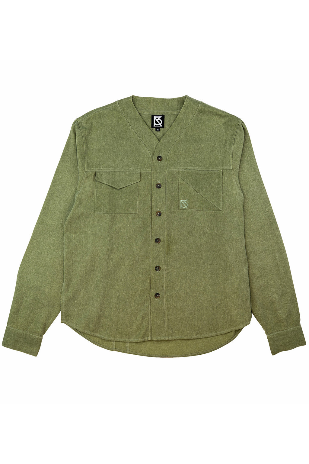 Herman V Neck Button Up Shirt: Olive