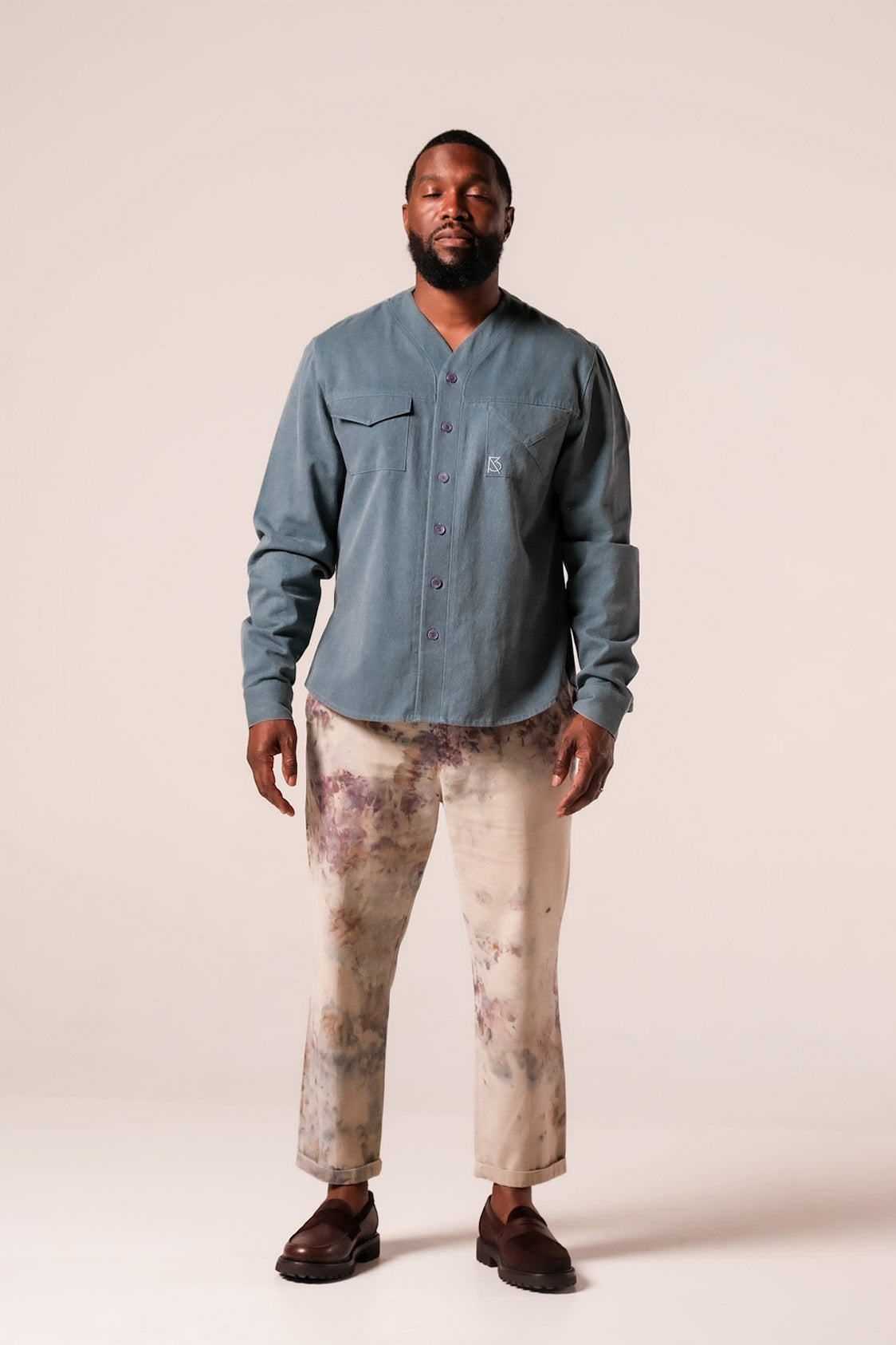 Herman V-Neck Button-Up Shirt - Royal Blue