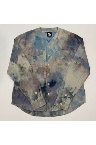 Herman V Neck Button Up Shirt: Beige Tie Dye (Purple)