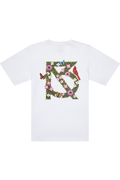 White t-shirt with floral and bird design 