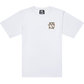White t-shirt with a small floral logo on the chest 
