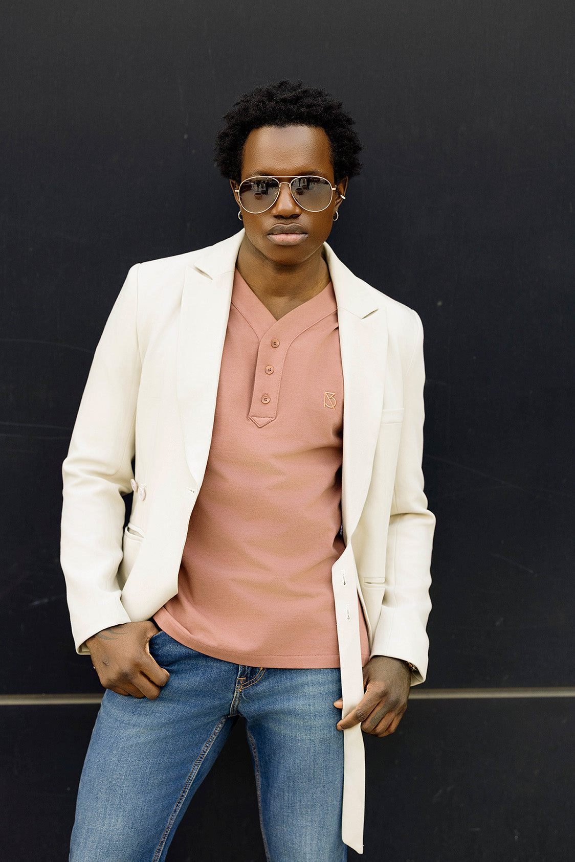 Lamar V Neck Henley: Dusty Pink