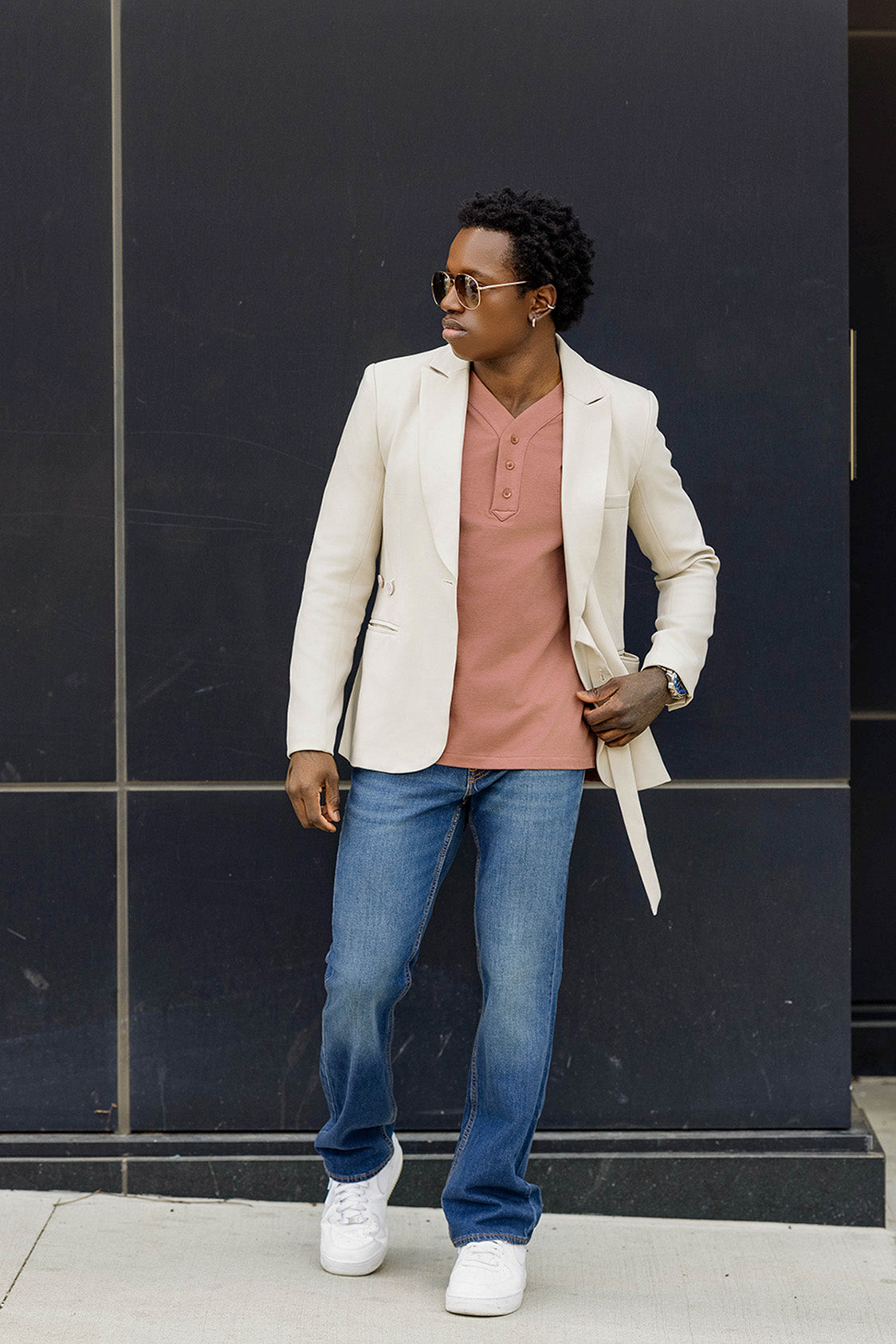 Lamar V Neck Henley: Dusty Pink