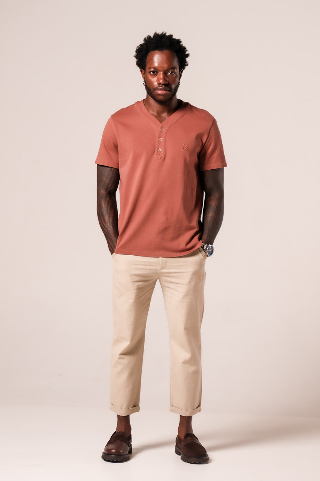 Lamar V Neck Henley: Dusty Pink
