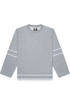 Douglas Embossed Sweatshirt in heather gray with embossed Brian Americus logo.
